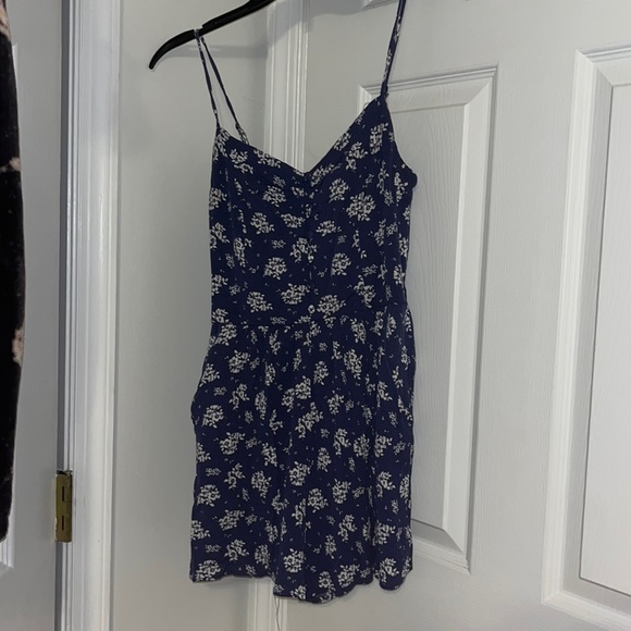 Dark blue and white romper with buttons and pockets - Picture 1 of 4